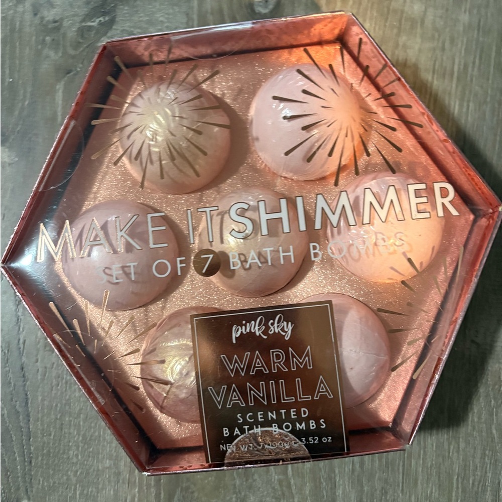 Pink sky warm vanilla scented bath bombs make it shimmer set of 7 bath bombs